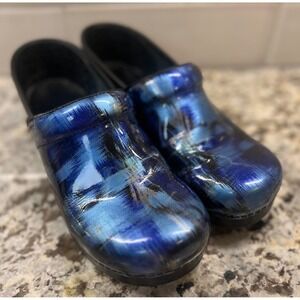 Dansko Clogs Blue Professional‎ Abstract Leather Comfort Women's Size 41/ 10.5